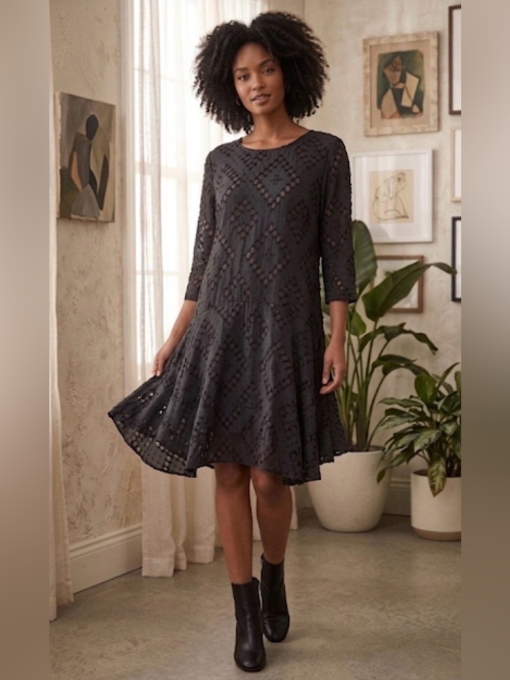 Donna Morgan Elegant Quillan Swing Dress - Black Lace - Nude Lining- Sz 14 - NWT